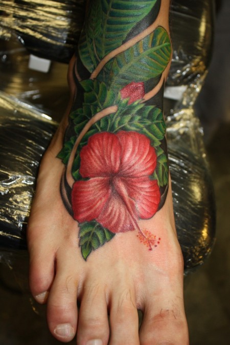 flower tattoo colors. Color Flower Tattoo on foot